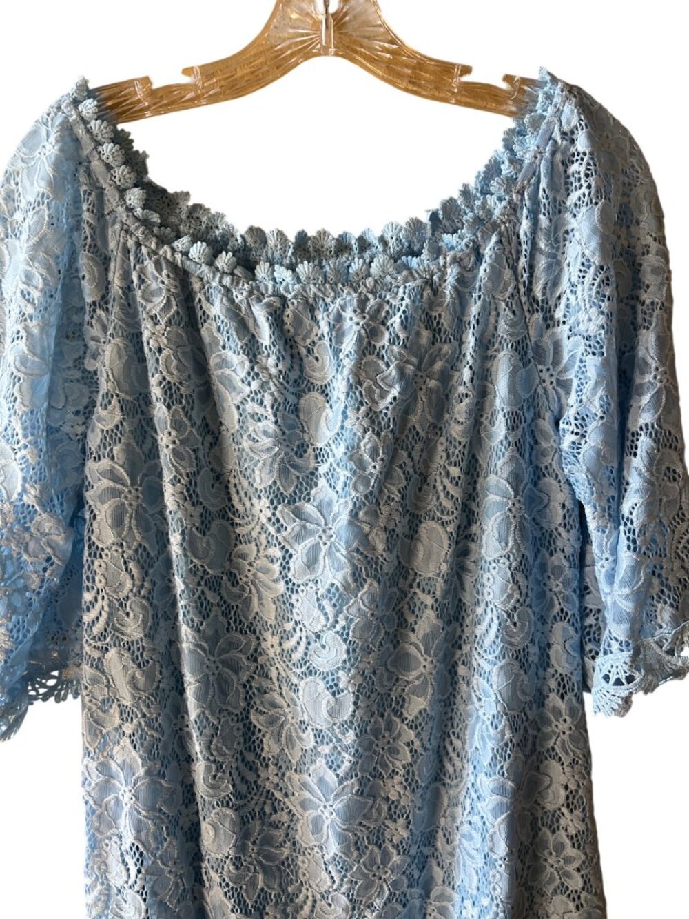 Blue Lace Off-Shoulder Dress - Picture 4 of 6
